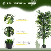 Outsunny Kunstplant - Kunstmatige Bamboe Plant 20 cm x 20 cm x 180 cm, Groen + Zwart(m-5)