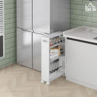 HOMCOM Carrello da Cucina e Bagno Salvaspazio a 3 Livelli con Barre Laterali e Ruote con Freni, Bianco(m-10)