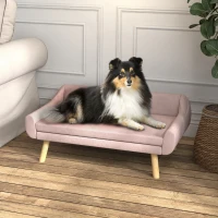 PawHut Hondenbank, Scandinavisch design, met afneembare bekleding, fluweelachtige uitstraling, 102 cm x 58,5 cm x 42,5 cm, Roze + Natuurlijk(m-2)