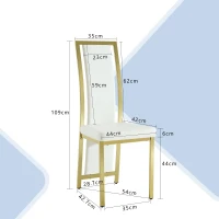 Chaise de salle à manger minimaliste européenne, bordure dorée 3D et dossier haut ergonomique, 44x42.7x109 cm, Blanc+Doré(m-3)