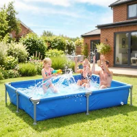 Outsunny Metal Frame Swimming Pool, Rectangular Above Ground Frame Pool with Repair Patch, 229 x 160 x 43 cm, Blue(m-9)