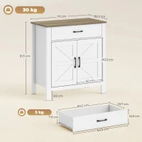 HOMCOM Buffet salon, meuble de rangement avec 2 portes de grange, tiroir et étagère réglable, 77x39,3x81,5cm, blanc et marron(m-3)