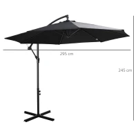 Outsunny afneembare parasol zweefparasol zwengelparasol met handkruk, zwart(m-3)