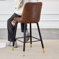 Lot de 2 tabourets de bar hauteur, design moderne et confortable, dossier incurvé et repose-pieds, 42x45x100 cm, Marron+Noir(m-1)