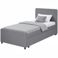 HOMCOM 3ft Single Bed Frame with Trundle, Upholstered Pull Out Trundle Bed with Headboard and Footboard, Dark Grey(m-14)