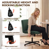HOMCOM Flannel Criss Cross Legged Desk Chair, Armless Office Chair No Wheels, Green(m-6)