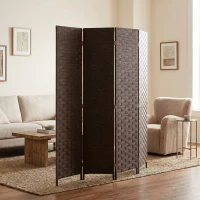 HOMCOM Wave Fibre Freestanding Folding Privacy Screen Panels, Room Divider, Dark Brown(m-13)