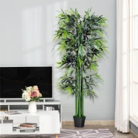 Outsunny Kunstplant - Kunstmatige Bamboe Plant 20 cm x 20 cm x 180 cm, Groen + Zwart(m-7)