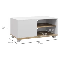 HOMCOM Meuble TV sur roulettes avec 2 Freins - 2 niches + Placard Porte 2 Passe-Fil - en bois Blanc chêne Clair(m-3)