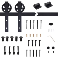 HOMCOM Schuifdeurbeslagset met rustieke uitstraling, Koolstofstaal, 200x4x0,6 cm, tot 90 kg, Zwart(m-8)