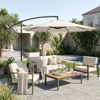 Outsunny Parasol afneembare zwevende parasol zwengelparasol met handkruk crème(m-2)