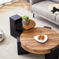 Table basse ronde moderne à 2 niveaux, design démontable et modulable, bords arrondis, 61x61x30 cm, Couleur naturelle(m-7)