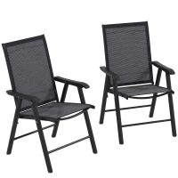 Outsunny Conjunto de 2 Cadeiras Dobráveis para Exterior Cadeiras para Jardim com Textilene e Metal  58x64x94 cm Cinza Escuro(m-1)