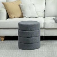 HOMCOM Hocker, rond, teddyfleece, metalen frame, tot 120kg, Φ40x45H cm, Donkergrijs(m-7)
