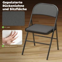 HOMCOM 2-delige set klapstoelen, draagbare bureaustoelen, stalen poten, opvouwbare stoel voor kantoor, ontvangst, wachtruimte, kunstleer, zwart(m-4)