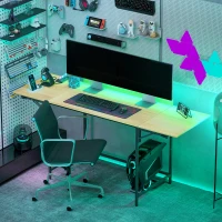 HOMCOM Inklapbare computertafel met 2 uitklapbladen, veel ruimte voor monitoren, metalen poten, stevige constructie, eikenlook + zwart(m-7)