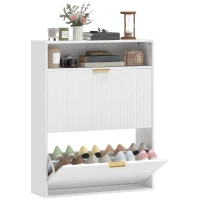 HOMCOM Smalle schoenenkast met 2 kleppen en bovenblad voor hal en gang, wit(m-15)