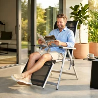 Outsunny Chaise longue pliable transat bain de soleil avec dossier & repose-pied réglable multi-positions, noir(m-8)