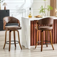 Lot de 2 tabourets de bar avec dossier, design rétro élégant, mousse haute densité et patins antidérapants, 51x42x95 cm, Marron(m-4)