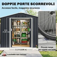 Outsunny Casetta da Giardino in Metallo con Prese d'Aria e Doppia Porta Scorrevole, 277x195x192 cm, Grigio Scuro(m-5)