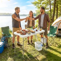 Outsunny Mesa Plegable Camping con Fregadero Grifo Altura Regulable Cubo Plegable Ranuras Regla y Bolsa de Transporte(m-2)
