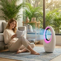HOMCOM Turmventilator ohne Rotorblätter leiser Ventilator mit 60° Oszillation, LED-Beleuchtung, 3 Geschwindigkeiten, 7,5H-Timer(m-2)