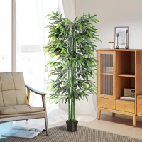 Outsunny Kunstplant - Kunstmatige Bamboe Plant 20 cm x 20 cm x 180 cm, Groen + Zwart(m-4)