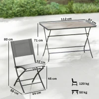 Outsunny Tuinmeubelset Inklapbaar Eetset 5-delig Tafel met 4 Ademende Stoelen Houtlook Ruimtebesparend(m-3)