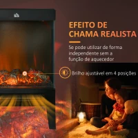HOMCOM Camino Elettrico 1000W / 2000W con Fiamma LED Realistica e Controllo Temperatura, 40.5x20x62 cm, Nero(m-4)