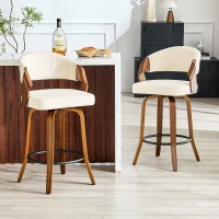 Lot de 2 tabourets de bar avec dossier, design rétro élégant, mousse haute densité et patins antidérapants, 51x42x95 cm, Blanc(m-1)