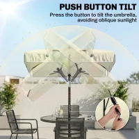 Outsunny 2 x 1.3m Garden Parasol Umbrella, Outdoor Market Table Umbrella with Ruffles & Aluminium Pole, Rectangular Tilting Parasol Sun Shade Canopy, Cream White(m-6)