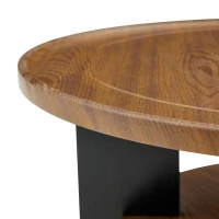 Set de 2 tables basses rondes, rayures et à l'humidité, bords arrondis, 80x80x47 cm, Noyer+Noir(m-7)