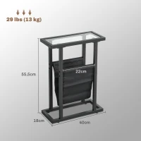 HOMCOM Bijzettafel in Metaal met Stoffen Tas en Glazen Blad, Smalle Tafel voor Woonkamer, Slaapkamer, Zwart(m-3)