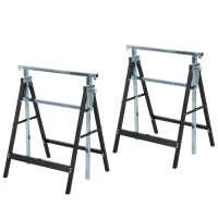 HOMCOM Set of 2 Adjustable Telescopic Builders Trestle, DIY Steel Work Bench Carpenter, Folding Saw Horse Tools Black(m-1)