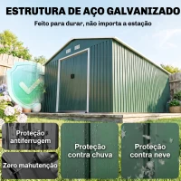 Outsunny Abrigo de Jardim Metálico 340x386x200cm Abrigo para Armazenamento de Ferramentas com Base de Reforço Incluida Verde(m-4)