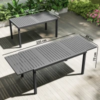 Outsunny Mesa de Jardín Extensible 150/225x85x75 cm Mesa de Comedor de Aluminio con Tablero de Listones para 6-8 Personas Gris(m-7)