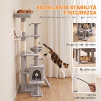 PawHut Albero Tiragraffi Multilivello 152 cm con 4 Pali per Gatti da Interno, Grigio Chiaro(m-5)