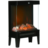 HOMCOM Camino Elettrico 1000W / 2000W con Fiamma LED Realistica e Controllo Temperatura, 40.5x20x62 cm, Nero(m-1)