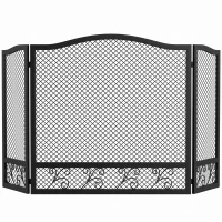 HOMCOM Pare Feu Cheminée Pliable 3 Panneaux, Pare-Étincelles Cheminée, Motif Floral, Métal, 107 x 60 cm, Noir(m-16)