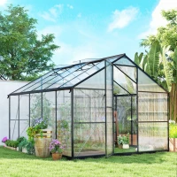 Outsunny Seră pentru grădină din policarbonat și aluminiu cu ușă batantă și 2 ferestre reglabile, 304x247x205 cm, negru(m-2)
