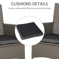 Outsunny 2 Pieces Outdoor PE Rattan Dining Chairs Set with Cushion, Garden Armchair with Armrests, High Backrest, Metal Frame Patio Wicker Furniture, Grey(m-6)