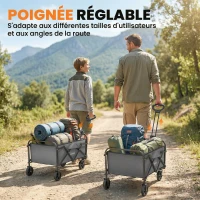 Outsunny Chariot de Jardin Charrette de Transport Pliable Tout-Terrain 66L Charge 68kg Poignée Réglable 81 x 45 x 89 cm Gris(m-6)