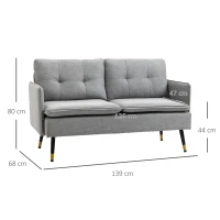 HOMCOM Divano 2 Posti in Tessuto con Cuscini Imbottiti e Gambe in Acciaio 139x68x80cm, Grigio(m-3)