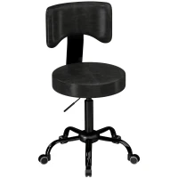 HOMCOM Scaun Salon cu Rotile, PU, Înălțime Reglabilă, Șezut Căptușit și Spătar, Rotativ, 34,5x34,5x87,5 cm, Negru(m-8)