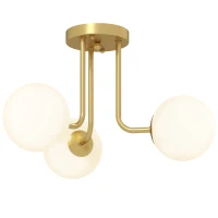HOMCOM Plafonnier LED 25W, luminaire plafonnier 3 lumières avec douilles G9, abat-jour globe, 42 x 42 x 26,5 cm, doré(m-12)