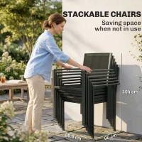 Outsunny Garden Dining Set with Acacia Wood Table Top, Outdoor Table and Stackable Chairs Set for 6 with Texteline Seat, Grey(m-5)