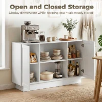 HOMCOM Sideboard Buffet Cabinet, 133 cm Storage Cabinet with 2 Open Shelves, 2 Cupboards and Soft Close Doors, White(m-4)