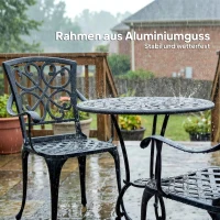 Outsunny 3-delige tuin bistroset ronde bistrotafel met 2 stoelen parasolgat, antiek van gietaluminium(m-5)