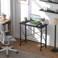 HOMCOM Secretária Dobrável com Rodas Mesa de Secretária Compacta Portátil para Espaços Pequenos 80x40x75 cm Preto(m-2)