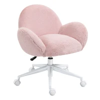 HOMCOM Makeup Vanity Chair, Cute Fluffy Desk Chair with Rolling Wheels for Bedroom Living Room, Pink(m-11)